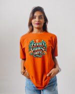 Female Printed Round Neck Half Sleeve T-Shirt- Good Vibes Only