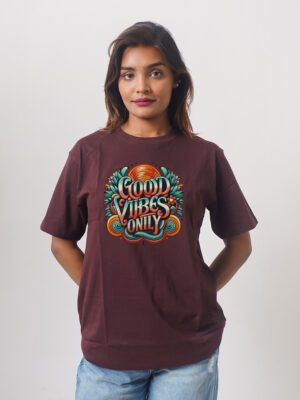 Female Printed Round Neck Half Sleeve T-Shirt- Good Vibes Only