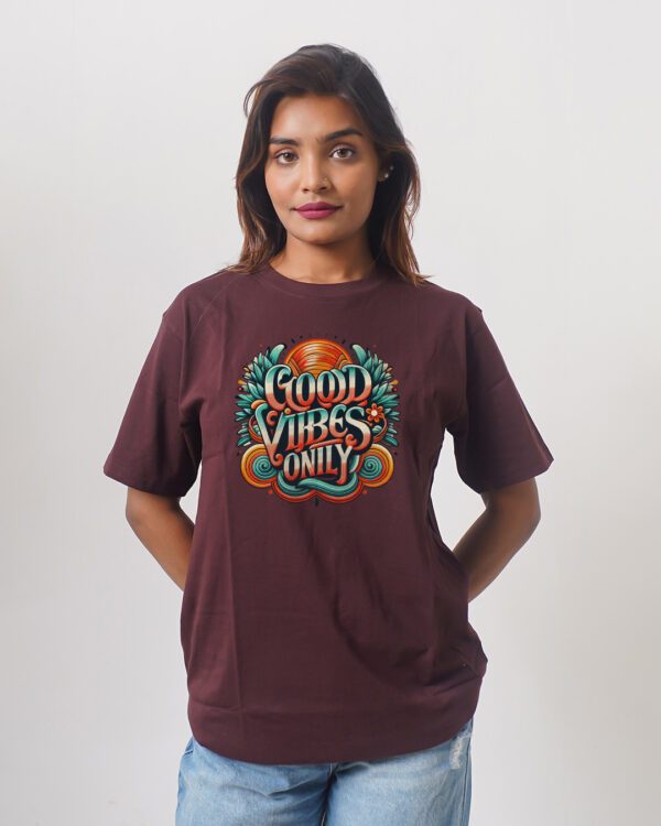 Female Printed Round Neck Half Sleeve T-Shirt- Good Vibes Only
