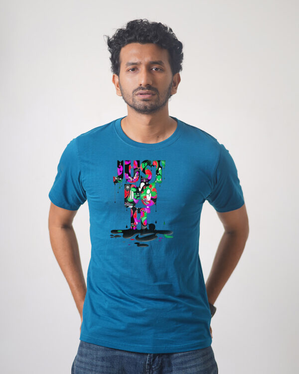 Men’s Printed Round Neck Half Sleeve T-Shirt- Liquids Color