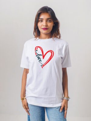 Female Printed Round Neck Half Sleeve T-Shirt-Love