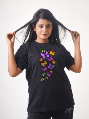 Female Printed Round Neck Half Sleeve T-Shirt- Multiple Butterfly