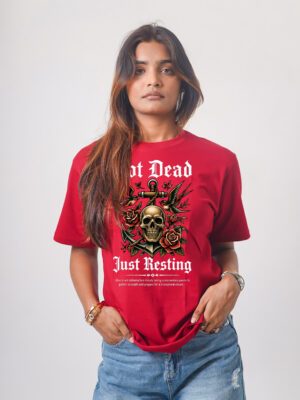 Female Printed Round Neck Half Sleeve T-Shirt- Not Dead Just Resting