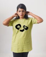 Female Printed Round Neck Half Sleeve T-Shirt- Panda Face