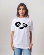 Female Printed Round Neck Half Sleeve T-Shirt- Panda Face