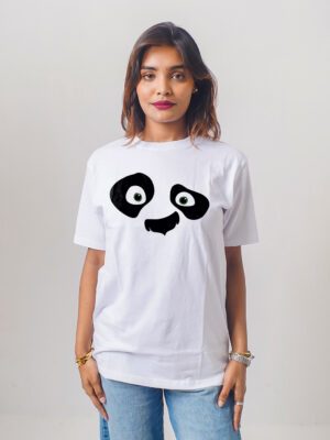 Female Printed Round Neck Half Sleeve T-Shirt- Panda Face