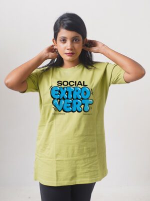 Female Printed Round Neck Half Sleeve T-Shirt- Social Extra Vert