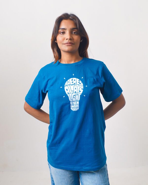 Female Printed Round Neck Half Sleeve T-Shirt- Text Bulbs