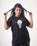 Female Printed Round Neck Half Sleeve T-Shirt- Text Bulbs