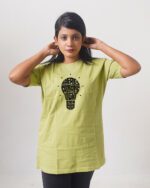 Female Printed Round Neck Half Sleeve T-Shirt- Text Bulbs