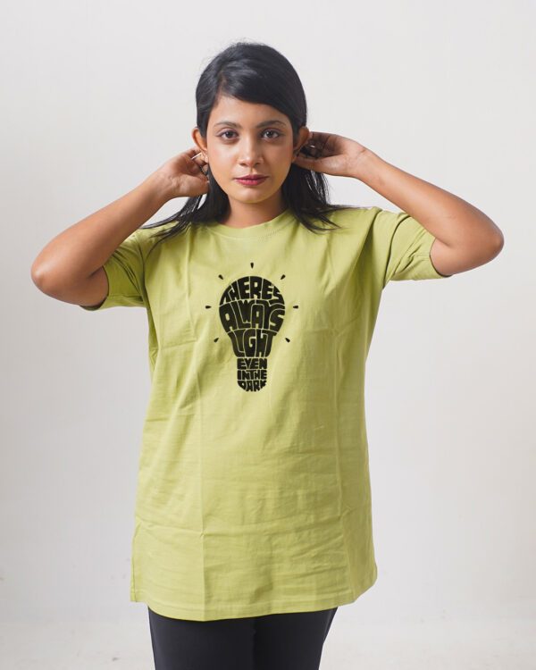 Female Printed Round Neck Half Sleeve T-Shirt- Text Bulbs