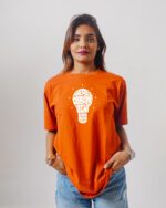 Female Printed Round Neck Half Sleeve T-Shirt- Text Bulbs