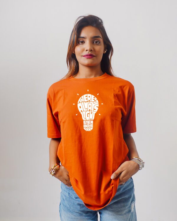 Female Printed Round Neck Half Sleeve T-Shirt- Text Bulbs