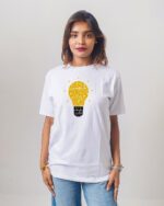 Female Printed Round Neck Half Sleeve T-Shirt- Text Bulbs