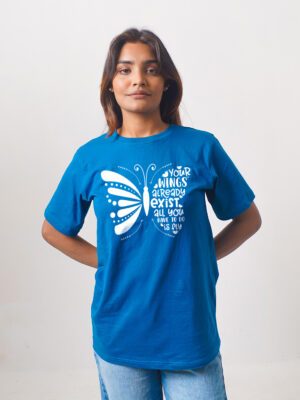 Female Printed Round Neck Half Sleeve T-Shirt- Text Butterfly