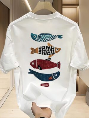 Unisex Oversized T-Shirt 100% Cotton, 220+ GSM  "Color Splash Fish" Tee