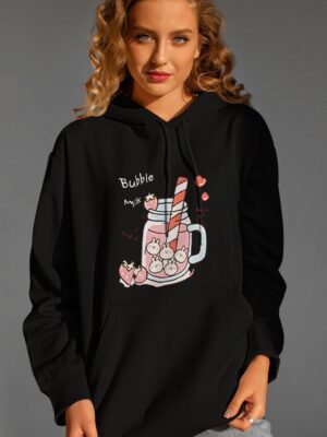 Women’s Bubble milk Graphic Hoodie – Classic Fit | Stylish Winter Wear