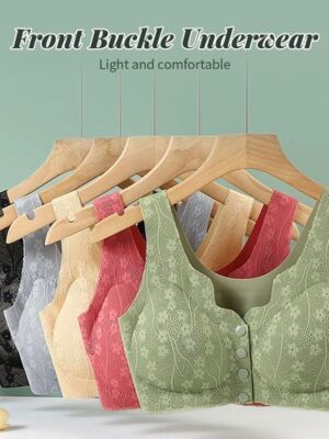 Large Size Maternity Seamless Bra with Lace Detailing – Comfortable Wireless Front Button Push-Up Bra with Removable Pads