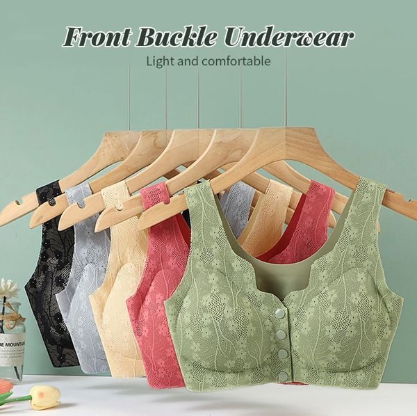 Large Size Maternity Seamless Bra with Lace Detailing – Comfortable Wireless Front Button Push-Up Bra with Removable Pads