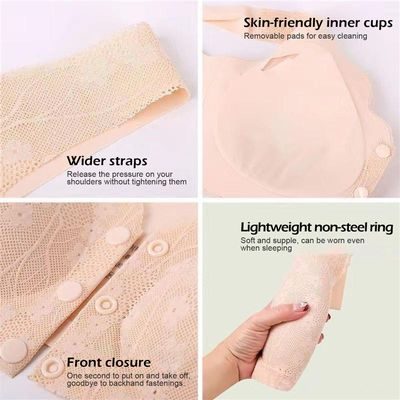 Large Size Maternity Seamless Bra with Lace Detailing – Comfortable Wireless Front Button Push-Up Bra with Removable Pads