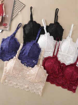 Women’s Fashion Lace Bralette Top – Comfortable Seamless Solid Color Bra Vest