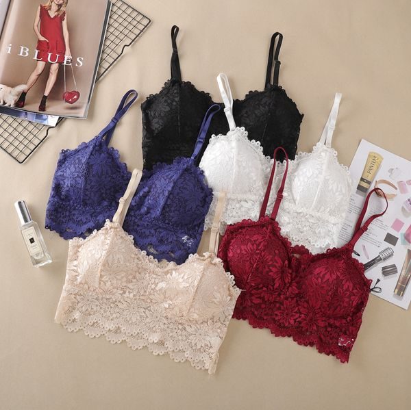 Women’s Fashion Lace Bralette Top – Comfortable Seamless Solid Color Bra Vest