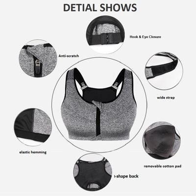 Women’s Front Zipper Sports Bra – High-Impact Shockproof Push-Up Fitness & Yoga Gym Top with Adjustable Straps