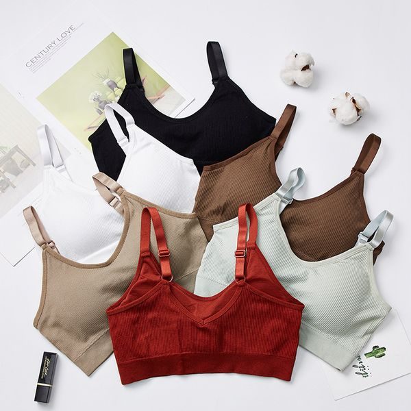 Women’s Seamless Solid Color U-Back Crop Top Bra with Built-In Chest Pads