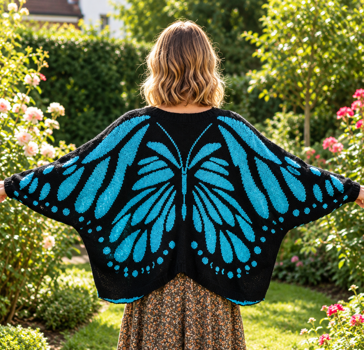 Turquoise Blue Butterfly Sweater.